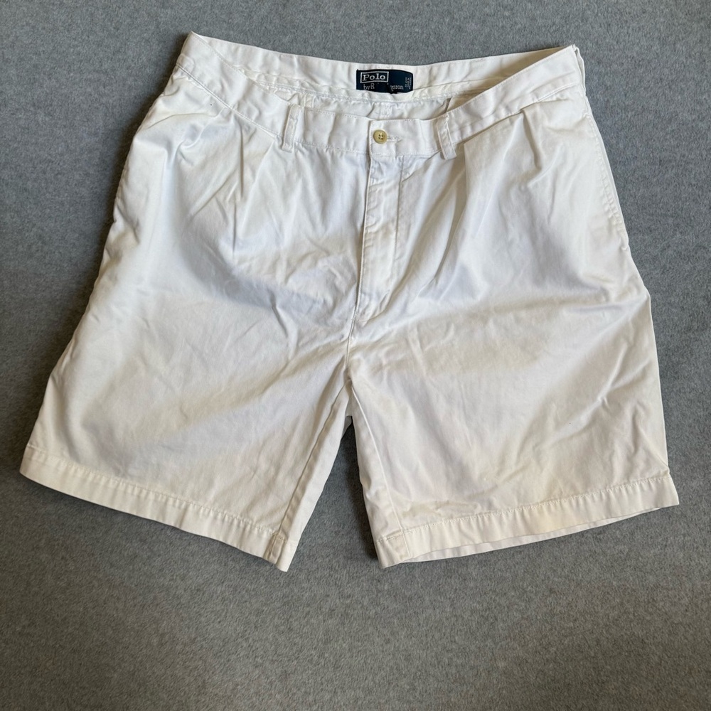 Polo Ralph Lauren Tyler Chino Shorts Mens Size 38‎ White 100% Cotton Pleated